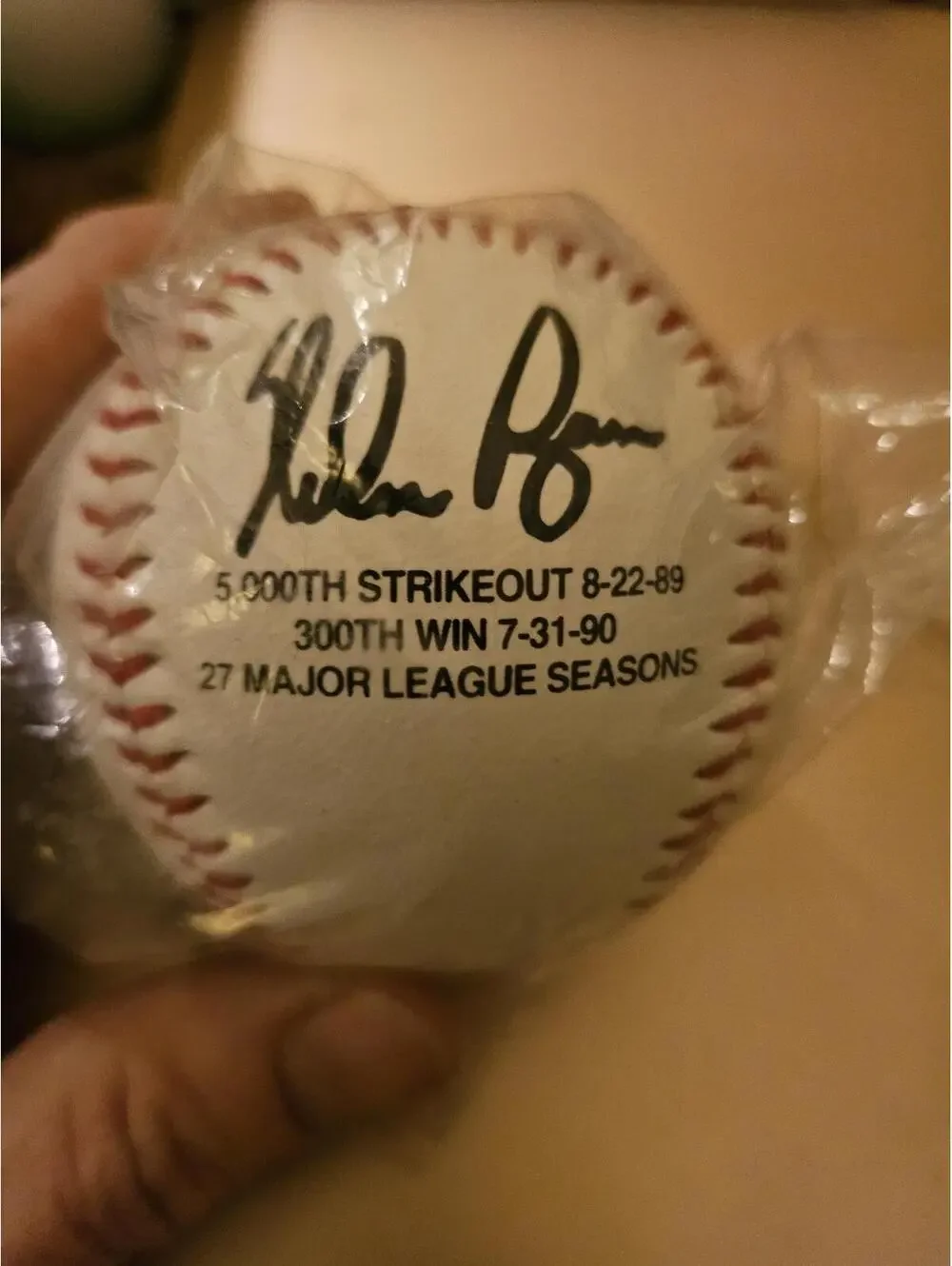 Nolan Ryan - Commemorative Baseball 5000 Strikeouts 300th Win 27th Season 1990